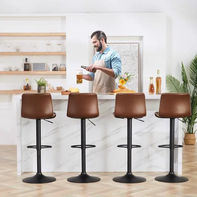 Alt view image 6 of 7 - HeuGah Modern Bar Stools Set of 4, Adjustable Swivel Kitchen Barstools