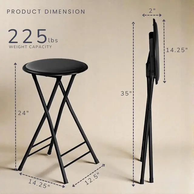 Alt view image 2 of 7 - Lavish Home Folding Stool with Padded Backless Seat, Black, 24 Inch