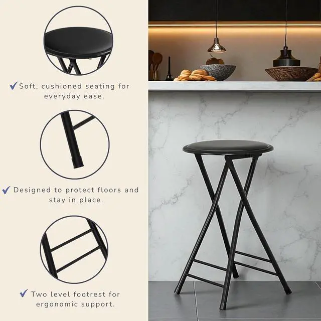 Alt view image 4 of 7 - Lavish Home Folding Stool with Padded Backless Seat, Black, 24 Inch