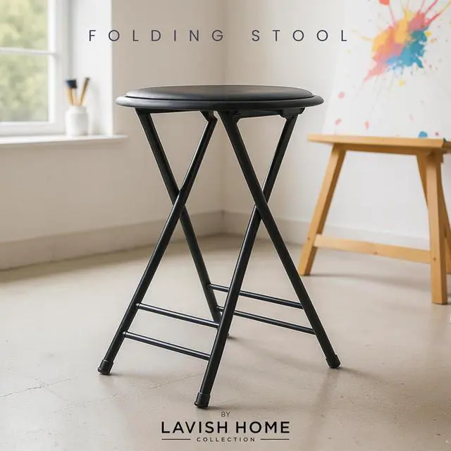 Alt view image 3 of 7 - Lavish Home Folding Stool with Padded Backless Seat, Black, 24 Inch