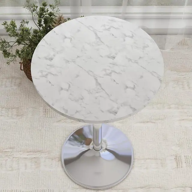 Alt view image 5 of 7 - ARTETHYS Bar Table and Chairs Set Swivel Marble Style Table & White Stool