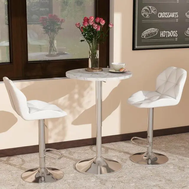 Alt view image 3 of 7 - ARTETHYS Bar Table and Chairs Set Swivel Marble Style Table & White Stool