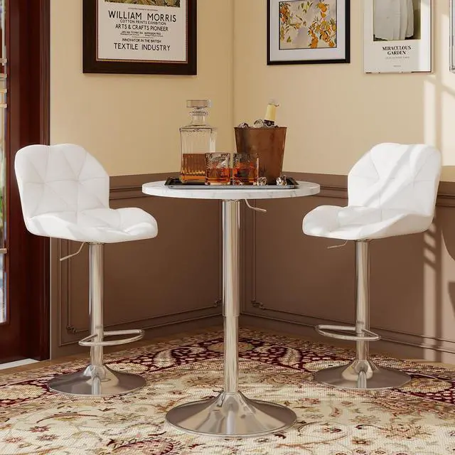 Alt view image 7 of 7 - ARTETHYS Bar Table and Chairs Set Swivel Marble Style Table & White Stool