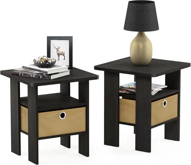 Main image of Furinno Andrey Set of 2 End / Side Table / Night Stand / Bedside Table with Bin Drawer, Espresso