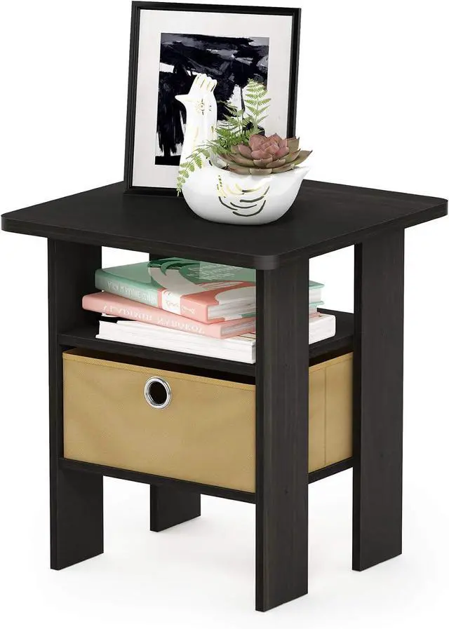 Alt view image 6 of 7 - Furinno Andrey Set of 2 End / Side Table / Night Stand / Bedside Table with Bin Drawer, Espresso