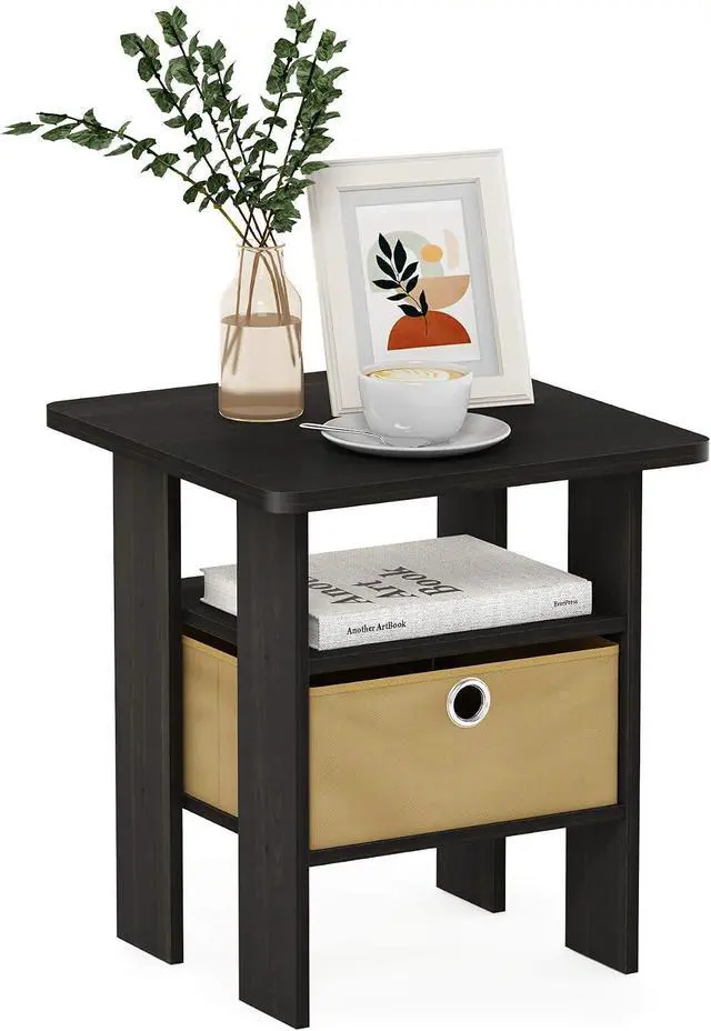 Alt view image 7 of 7 - Furinno Andrey Set of 2 End / Side Table / Night Stand / Bedside Table with Bin Drawer, Espresso
