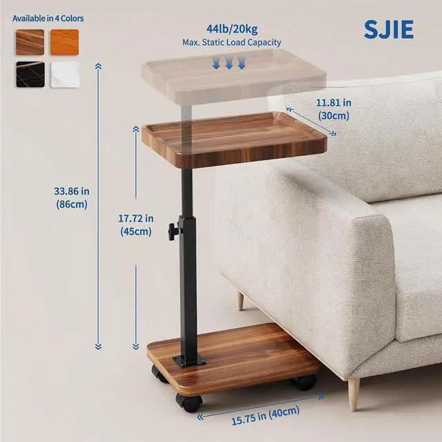 Alt view image 2 of 7 - C Table with Wheels, Adjustable Height, 360° Swivel Bed Tray Table