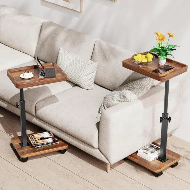 Alt view image 3 of 7 - C Table with Wheels, Adjustable Height, 360° Swivel Bed Tray Table