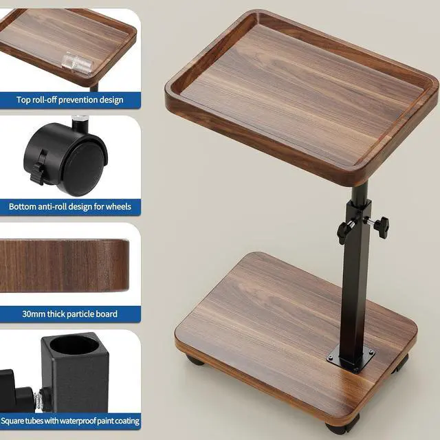 Alt view image 6 of 7 - C Table with Wheels, Adjustable Height, 360° Swivel Bed Tray Table