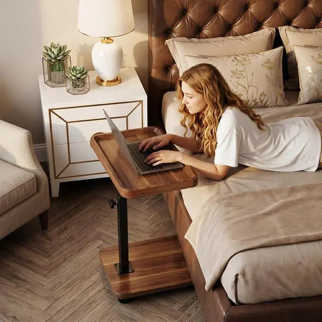 Alt view image 7 of 7 - C Table with Wheels, Adjustable Height, 360° Swivel Bed Tray Table