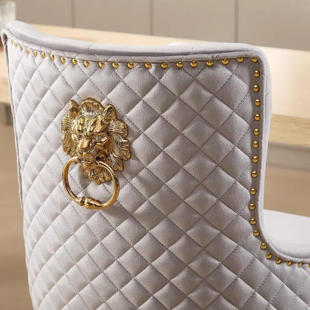 Alt view image 4 of 7 - Velvet Gold Barstools Set of 2, Modern Counter Height Adjustable Swivel Stools Chairs with High Tufted Backrest Golden Base Lion Head Pull Ring Rivet Trim for Kitchen (Grey)