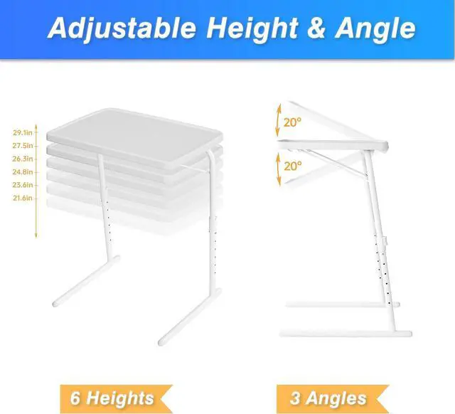 Alt view image 2 of 7 - Allpop Max TV Tray Table, Large TV Dinner Tray for Eating, Adjustable Tray Stand on Couch & Bed, Folding Laptop Table with 6 Heights & 3 Tilt Angles, White