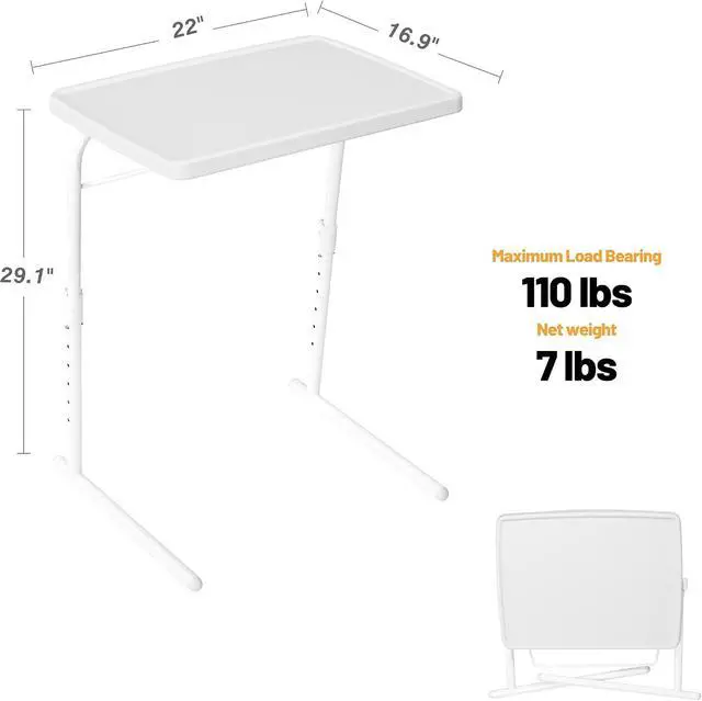 Alt view image 7 of 7 - Allpop Max TV Tray Table, Large TV Dinner Tray for Eating, Adjustable Tray Stand on Couch & Bed, Folding Laptop Table with 6 Heights & 3 Tilt Angles, White