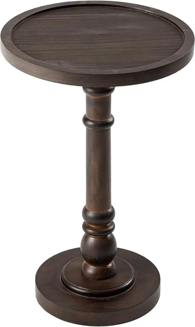 Main image of COZAYH Traditional Rustic Pedestal Table, Round Tray Top End Table with Farmhouse Style Distressed Finish for Small Spaces, Dark Brown