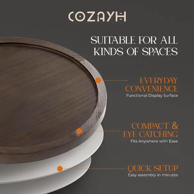 Alt view image 6 of 7 - COZAYH Traditional Rustic Pedestal Table, Round Tray Top End Table with Farmhouse Style Distressed Finish for Small Spaces, Dark Brown