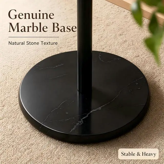 Alt view image 4 of 7 - smusei Drink Tables for Small Spaces Pedestal Side Table with Marble Base Small Round Side Table Black Coffee Table for Sofa Couch Chair Patio, Black