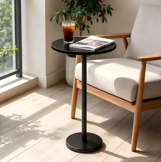 Main image of smusei Drink Tables for Small Spaces Pedestal Side Table with Marble Base Small Round Side Table Black Coffee Table for Sofa Couch Chair Patio, Black