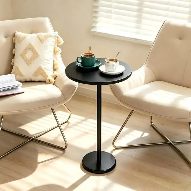 Alt view image 6 of 7 - smusei Drink Tables for Small Spaces Pedestal Side Table with Marble Base Small Round Side Table Black Coffee Table for Sofa Couch Chair Patio, Black
