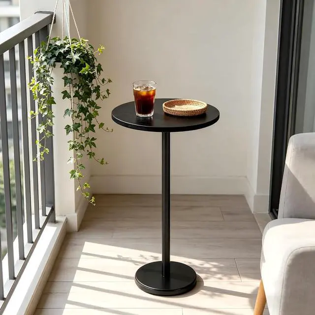 Alt view image 7 of 7 - smusei Drink Tables for Small Spaces Pedestal Side Table with Marble Base Small Round Side Table Black Coffee Table for Sofa Couch Chair Patio, Black