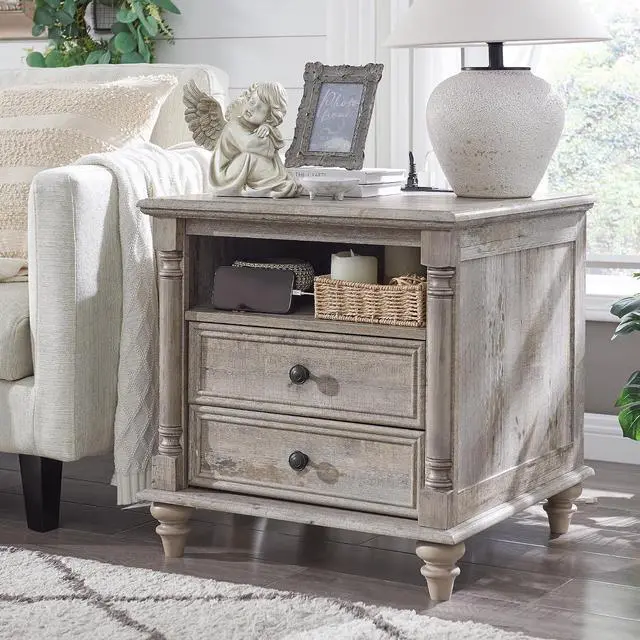Main image of T4TREAM 24" Farmhouse Nightstands with 2 Drawers, Light Rustic Oak
