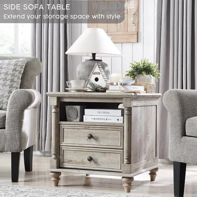 Alt view image 5 of 7 - T4TREAM 24" Farmhouse Nightstands with 2 Drawers, Light Rustic Oak