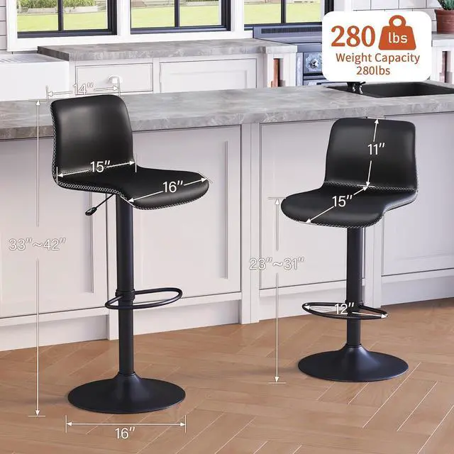 Alt view image 2 of 7 - HeuGah Swivel Bar Stools Set of 2, Adjustable Barstools with Backs