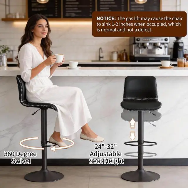 Alt view image 3 of 7 - HeuGah Swivel Bar Stools Set of 2, Adjustable Barstools with Backs