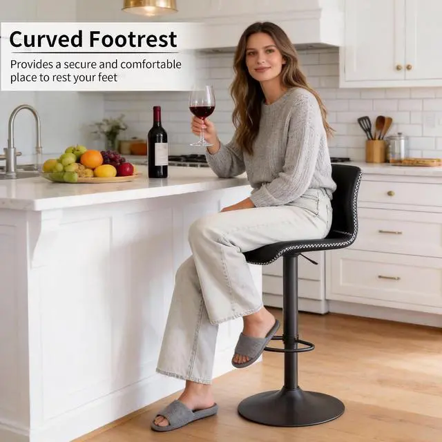 Alt view image 5 of 7 - HeuGah Swivel Bar Stools Set of 2, Adjustable Barstools with Backs