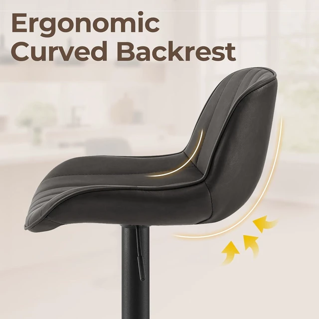 Alt view image 5 of 7 - Volans Bar Stools Set of 2, Mid Century Modern Faux Leather Swivel Barstools Adjustable Height, Counter Height Pub Bar Chair with Back, Black Powder Coated Base, Black Brown