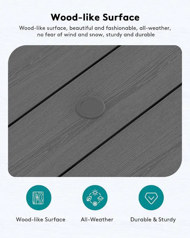 Alt view image 3 of 6 - SERWALL HDPE Patio Coffee Table, Rectangle Outdoor Coffee Table, All-Weather Coffee Side Table for Balcony, Poolside, Deck, Garden, Gray