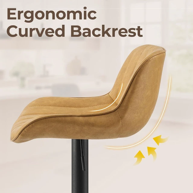 Alt view image 5 of 7 - Volans Bar Stools Set of 2, Mid Century Modern Counter Stools Faux Leather Swivel Adjustable Height, Barstools Bar Height Set of 2 Chair with Back, Black Powder Coated Base, Yellow