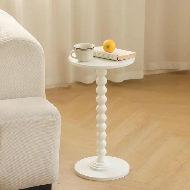 Alt view image 2 of 7 - Fultyle Round Side Table, Small Drink Table for Small Spaces, Modern Accent End Table Nightstand with Solid Wood Leg for Living Room, Bedroom, Corners, and Office (White)