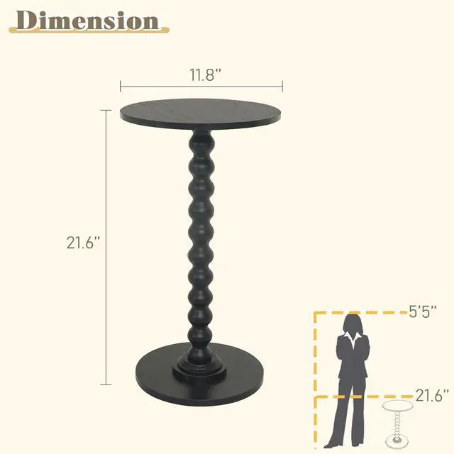 Alt view image 3 of 7 - Fultyle Round Side Table, Small Drink Table for Small Spaces, Modern Accent End Table Nightstand with Solid Wood Leg for Living Room, Bedroom, Corners, and Office (Black)