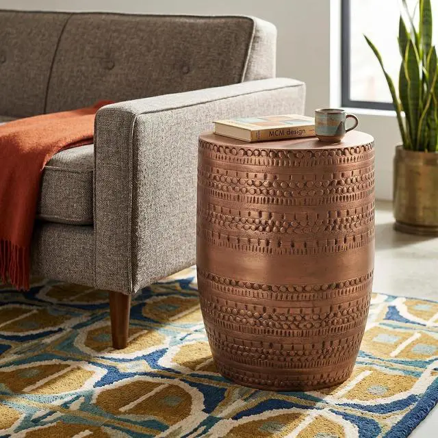 Alt view image 2 of 7 - SIMPLIHOME Johnsen 15" Wide Drum Iron Table in Antique Copper
