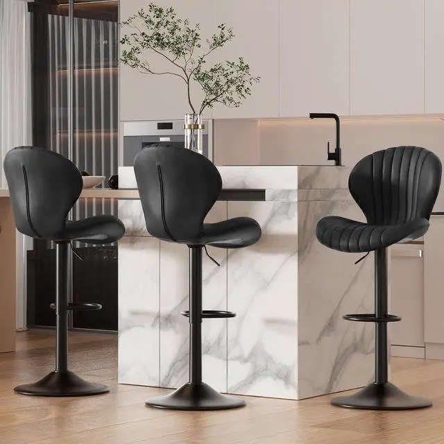 Main image of Nalupatio Bar Stools Set of 3, Adjustable Upholstered Swivel Bar Chairs, Modern Counter Height Barstools with High Backrest for Kitchen Dining Room, Black