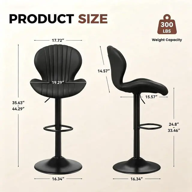 Alt view image 2 of 7 - Nalupatio Bar Stools Set of 3, Adjustable Upholstered Swivel Bar Chairs, Modern Counter Height Barstools with High Backrest for Kitchen Dining Room, Black