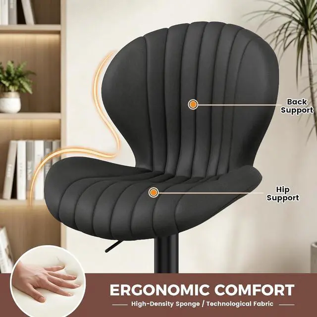 Alt view image 4 of 7 - Nalupatio Bar Stools Set of 3, Adjustable Upholstered Swivel Bar Chairs, Modern Counter Height Barstools with High Backrest for Kitchen Dining Room, Black