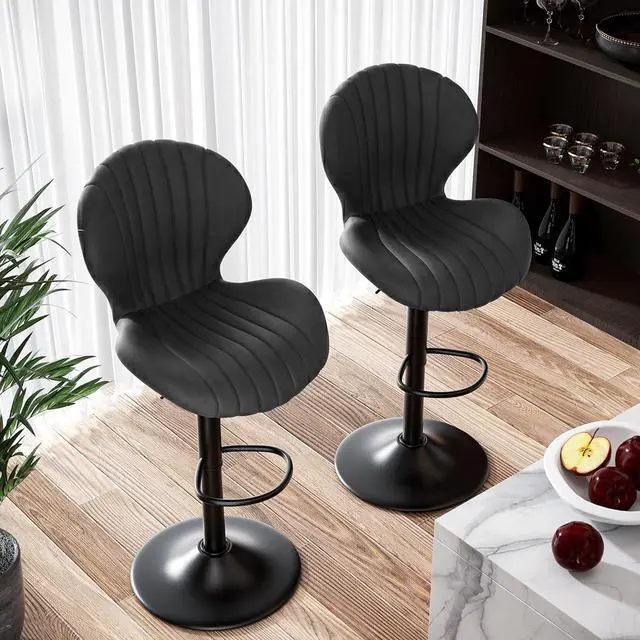 Alt view image 3 of 7 - Nalupatio Bar Stools Set of 3, Adjustable Upholstered Swivel Bar Chairs, Modern Counter Height Barstools with High Backrest for Kitchen Dining Room, Black