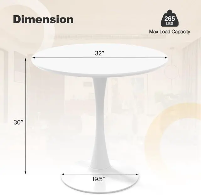 Alt view image 3 of 7 - Giantex White Round Dining Table, 32-inches Modern Tulip Kitchen Table with 0.9 Thickened Tabletop & Sturdy Metal Pedestal, Mid-Century Leisure Table for Small Places, Dining Room, Living Room, Cafe