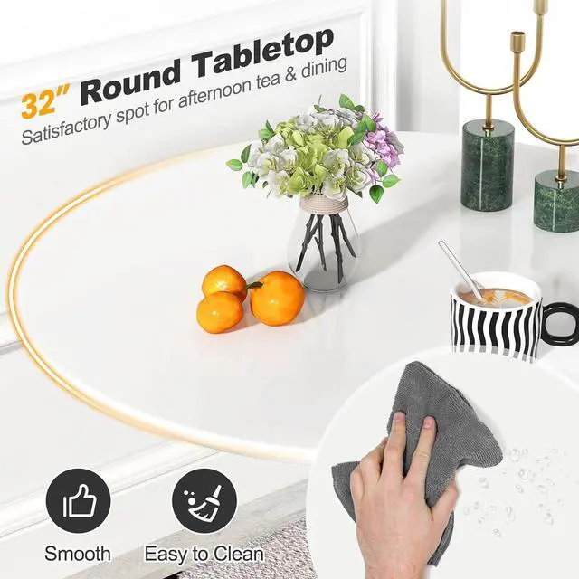 Alt view image 5 of 7 - Giantex White Round Dining Table, 32-inches Modern Tulip Kitchen Table with 0.9 Thickened Tabletop & Sturdy Metal Pedestal, Mid-Century Leisure Table for Small Places, Dining Room, Living Room, Cafe