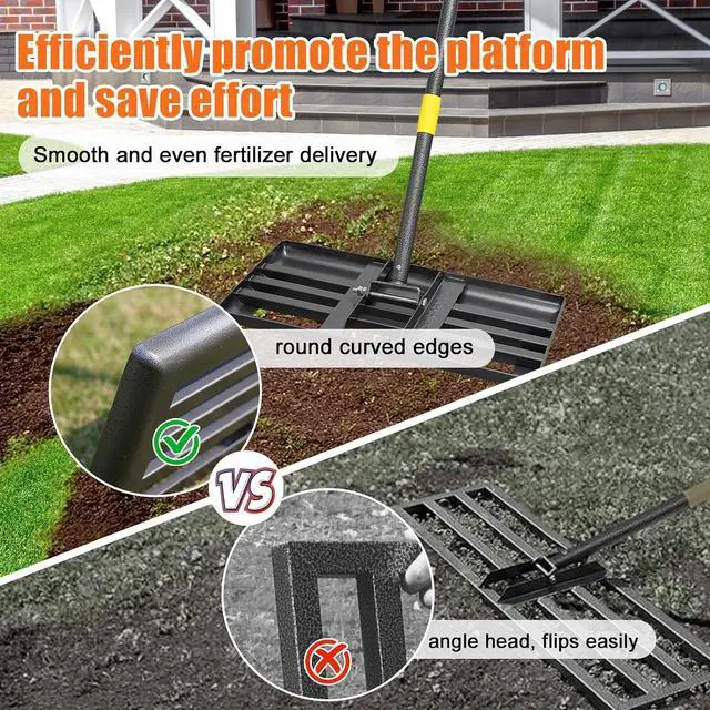 Alt view image 2 of 7 - Lawn Leveling Rake, 62 Inch Adjustable Long Handle Leveling Rake, Black Heavy Duty & 1 Inch Diameter Stainless Steel Handle Lawn Rakes, Lawn Leveler Tool for Soil Grass Golf Field Yard