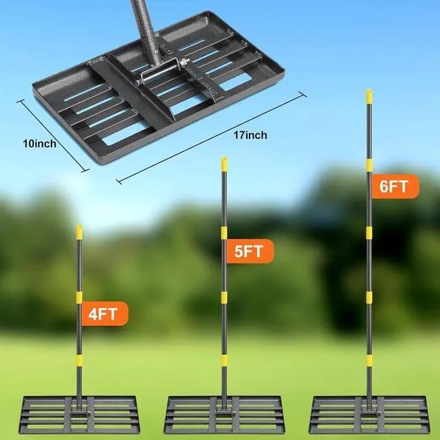 Alt view image 4 of 7 - Lawn Leveling Rake, 62 Inch Adjustable Long Handle Leveling Rake, Black Heavy Duty & 1 Inch Diameter Stainless Steel Handle Lawn Rakes, Lawn Leveler Tool for Soil Grass Golf Field Yard