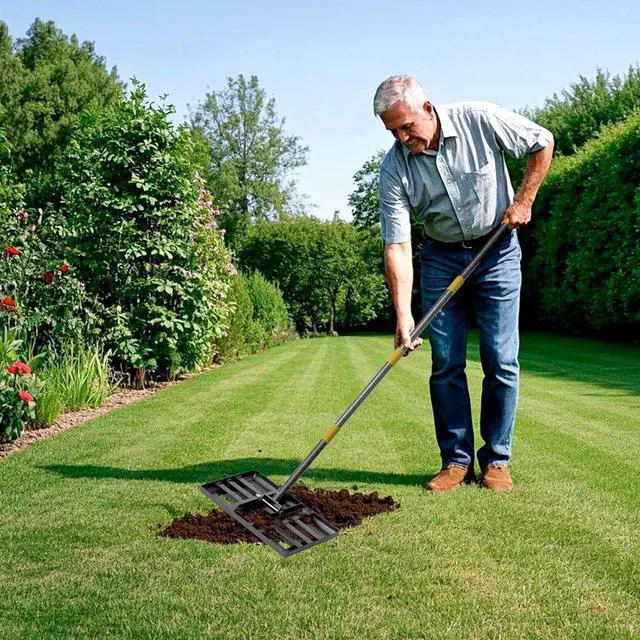 Alt view image 7 of 7 - Lawn Leveling Rake, 62 Inch Adjustable Long Handle Leveling Rake, Black Heavy Duty & 1 Inch Diameter Stainless Steel Handle Lawn Rakes, Lawn Leveler Tool for Soil Grass Golf Field Yard