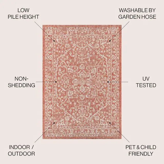 Alt view image 2 of 7 - JONATHAN Y Boho Medallion Indoor Outdoor Area Rug 4X6 Red/Taupe, Malta Textured Weave for Backyard, Patio, Porch, Easy-Cleaning, High Traffic, Pet-Friendly, Non-Shedding (SMB104A-4)