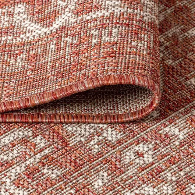 Alt view image 6 of 7 - JONATHAN Y Boho Medallion Indoor Outdoor Area Rug 4X6 Red/Taupe, Malta Textured Weave for Backyard, Patio, Porch, Easy-Cleaning, High Traffic, Pet-Friendly, Non-Shedding (SMB104A-4)
