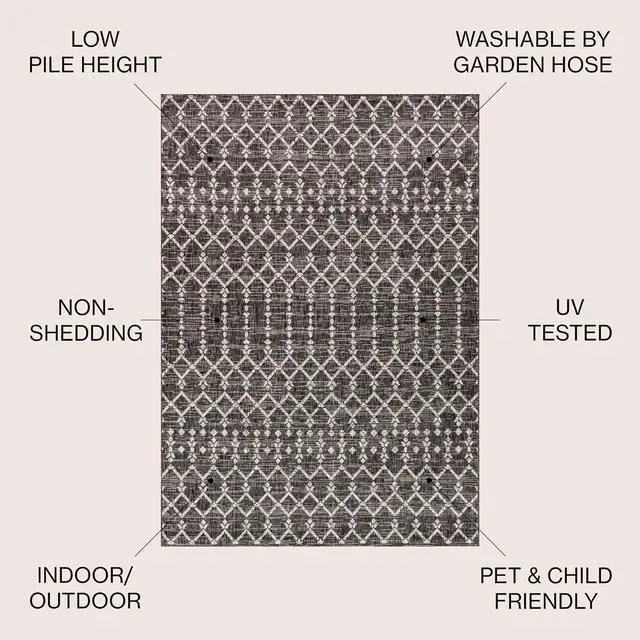 Alt view image 2 of 7 - JONATHAN Y Moroccan Geometric Indoor Outdoor Area Rug 4X6 Black/Gray, Ourika Textured Weave for Backyard, Patio, Porch, Easy-Cleaning, High Traffic, Pet-Friendly, Non-Shedding (SMB108F-4)