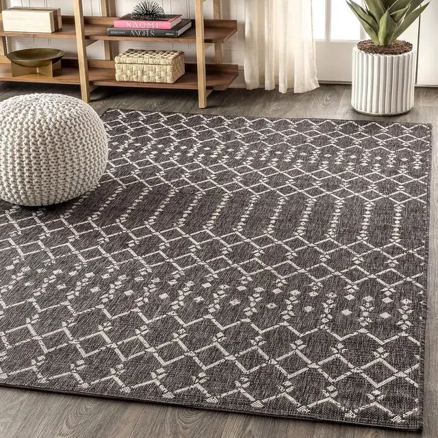 Alt view image 3 of 7 - JONATHAN Y Moroccan Geometric Indoor Outdoor Area Rug 4X6 Black/Gray, Ourika Textured Weave for Backyard, Patio, Porch, Easy-Cleaning, High Traffic, Pet-Friendly, Non-Shedding (SMB108F-4)