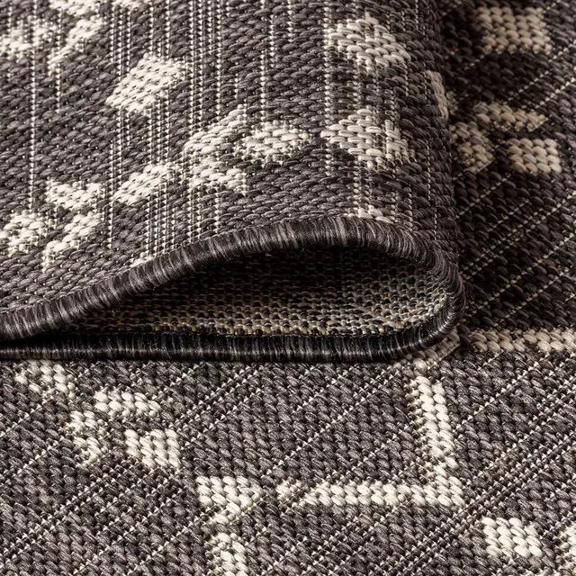 Alt view image 5 of 7 - JONATHAN Y Moroccan Geometric Indoor Outdoor Area Rug 4X6 Black/Gray, Ourika Textured Weave for Backyard, Patio, Porch, Easy-Cleaning, High Traffic, Pet-Friendly, Non-Shedding (SMB108F-4)
