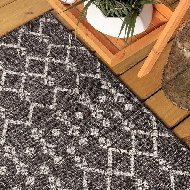Alt view image 7 of 7 - JONATHAN Y Moroccan Geometric Indoor Outdoor Area Rug 4X6 Black/Gray, Ourika Textured Weave for Backyard, Patio, Porch, Easy-Cleaning, High Traffic, Pet-Friendly, Non-Shedding (SMB108F-4)