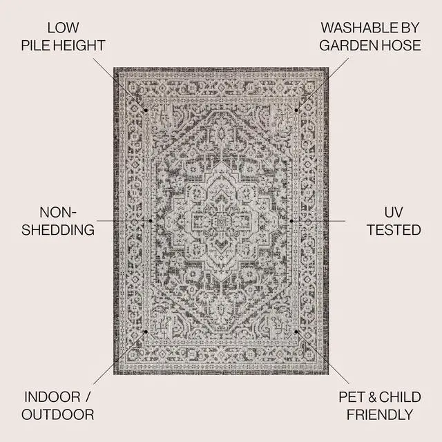 Alt view image 2 of 7 - JONATHAN Y Medallion Weave Indoor Outdoor Area Rug 3X5 Gray/Black, Sinjuri Textured for Backyard, Patio, Porch, Easy-Cleaning, High Traffic, Pet-Friendly, Non-Shedding (SMB101D-3)